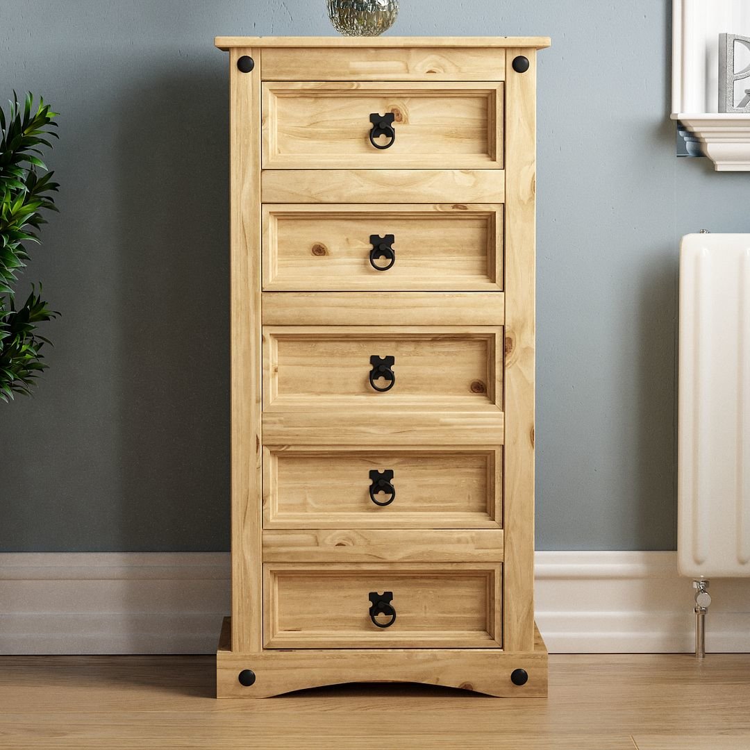 corona-5-drawer-narrow-chest-of-drawers-bedroom-storage-solid-pine-40113550